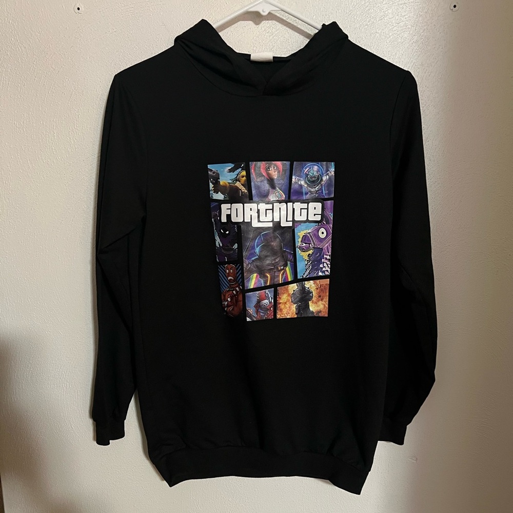 FORTNITE Classic Gamer Lightweight Graphic Hoodie Black White Boy's Size XL GUC‎